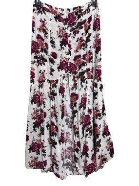 American Eagle Maxi Skirt-Size 12-Floral White Button Details Elastic Waistband